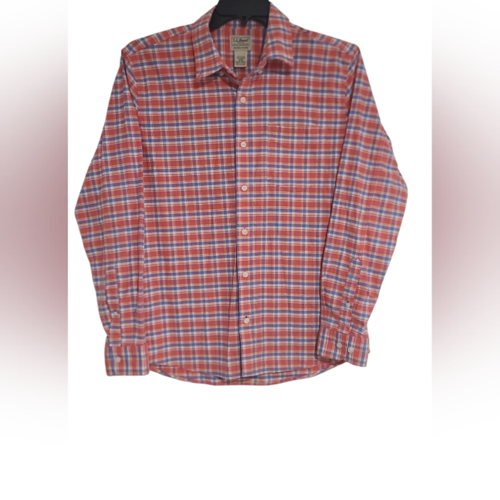 L.L.Bean Slightly fitted mens medium plaid long sleeve cotton shirt